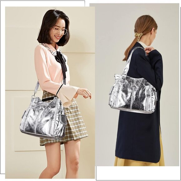 Women's Top-Handle Hobo Casual Shoulder Bags PU Tote Satchel Purse - Picture 7 of 9